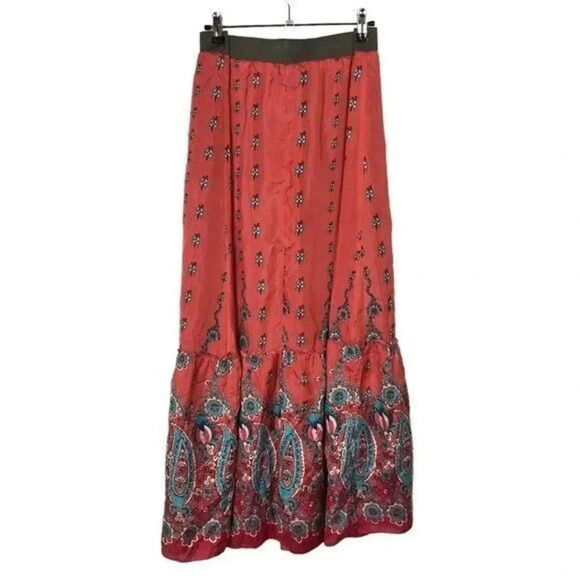 Johnny Was Red Blue Paisley Silk Tiered Maxi Skirt S - Picture 2 of 5